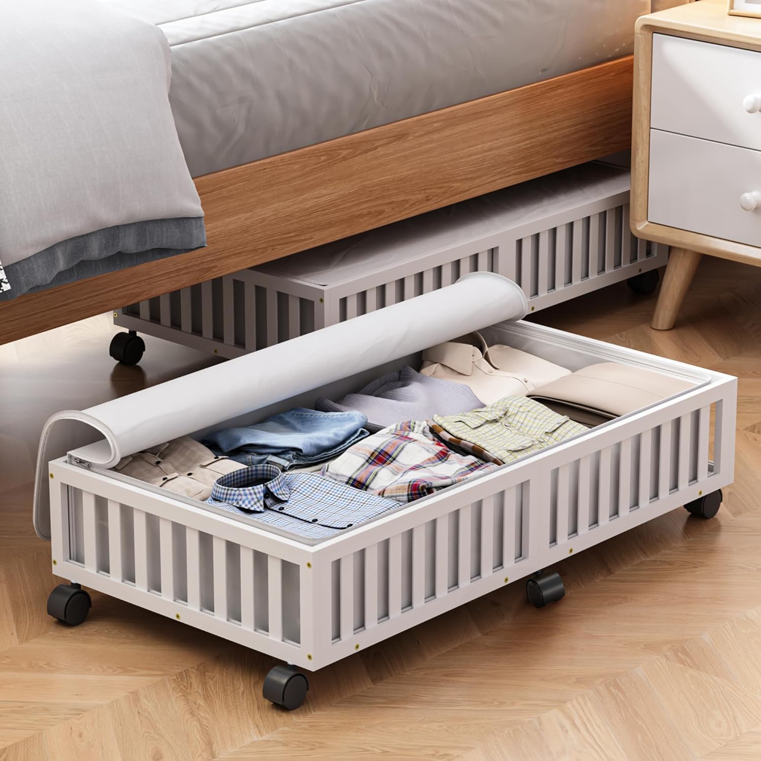 Under-bed storage roller bamboo units